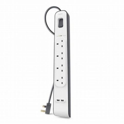 Picture of Belkin 4-outlet Surge Protection Strip with 2.4 Amp 2xUSB Charging, 2M Power Cord