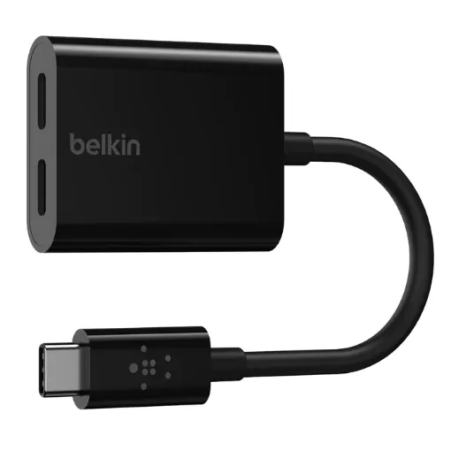 Picture of Belkin F7U081btBLK USB-C Audio + USB-C Charge Adapter, fast charging up to 60W