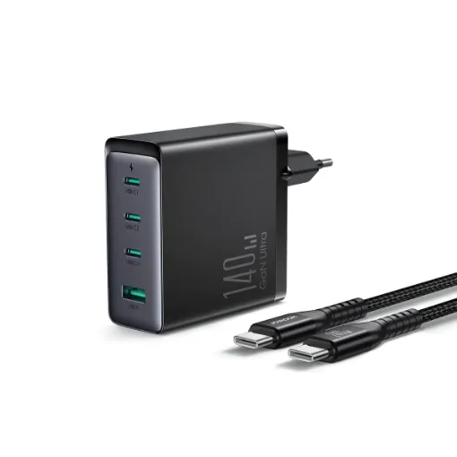 Picture of GaN Ultra JR-TCG05EU 140W 3C1A Fast Charger-Black+240W C to C Cable 1.2m-Black (EU)