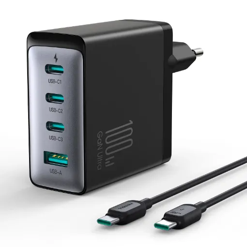 Picture of GaN Ultra JR-TCG04EU 100W 3C1A Fast Charger-Black+100W C to C Cable 1.2m-Black (EU)