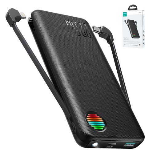 Picture of JR-L014 22.5W Power Bank with Dual Cables 10000mAh-Black With Iphone & typec Cable-Black+free USB to Type-C 0.25m Cable