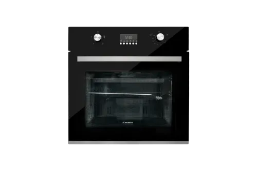 صورة فرن غاز مدمج، شواية كهربائية، 60 سم، 60 لتر، أسود، مقبض + مقابض فضية، شاشة رقمية، إيقاف تشغيل تلقائي، شواية + فرن