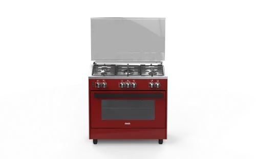 صورة طباخ غاز 90 سم، أمان كامل، مروحة توربو*2، مروحة تبريد*1، أحمر