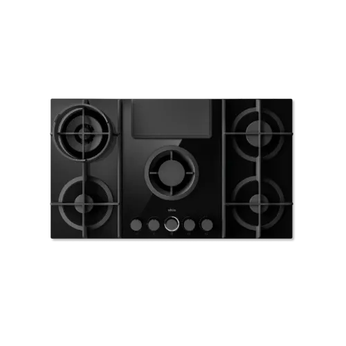 صورة شفاط + موقد غاز 90 سم 550 متر مكعب/ساعة زجاج أسود