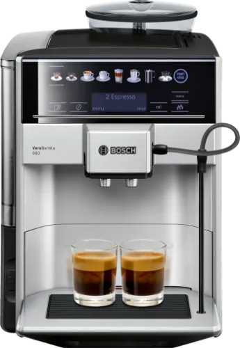 صورة ماكينة قهوة إسبريسو أوتوماتيكية بالكامل من بوش طراز TIS65621RW فيرو باريستا 600 بقوة 1500 واط، لون فضي