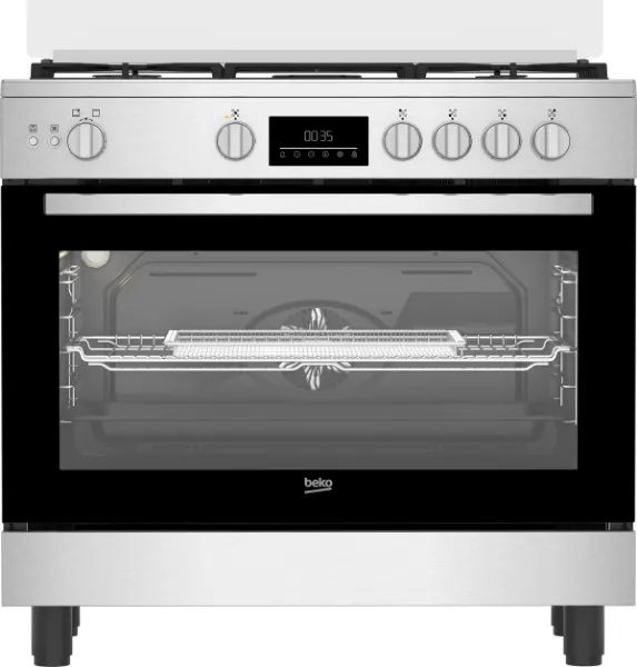 Picture of Beko Gas Cooker 90 cm 5 Burners Stainless Steel Cast Iron with Fan Cast Iron Pan