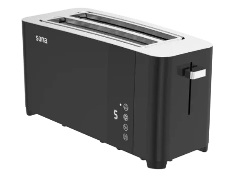 صورة محمصة سونا 1400 واط، 4 شرائح، 7 مستويات تحميص، تحكم باللمس، لون أسود