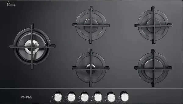 Picture of Elba Gas Hob Built-in 90 cm 5 gas burners with Vitroceramic design and cast iron pan