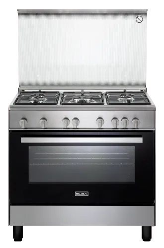 صورة طباخ غاز إلبا 90 سم تصميم ستانليس ستيل 5 شعلات مناصب عريضة مطلية نظام امان كامل