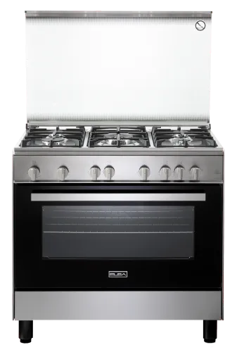 صورة طباخ غاز إلبا 90 سم تصميم ستانليس ستيل 5 شعلات مناصب سكب سميكة نظام امان كامل ومروحة