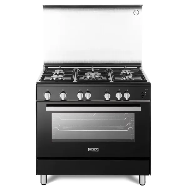 Picture of Elba Gas Cooker 90 cm Black Design Cast iron pan supports 5 gas burners Full Safety with Fan