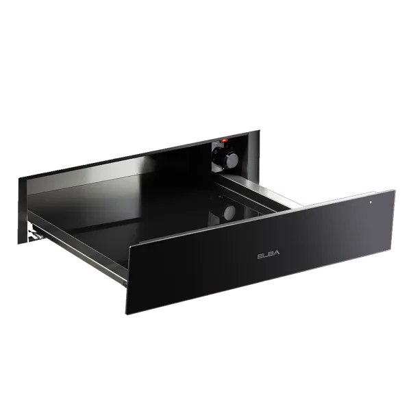 Picture of Elba Built-in Warming Drawer Full Black Glass 24L Push to Open Knob Control
