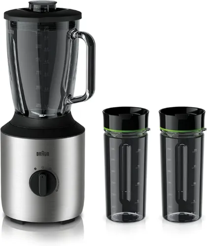 Picture of Braun Blender 800 W Variable speed dial and Pulse 1.5 L Glass With 2 Smoothie to go cups Silver