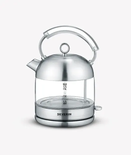Picture of SEVERIN Retro Glass Kettle, XXL 1.7L Capacity, Powerful and Compact Kettle with High-Quality Retro Design, Electric Kettle, Glass/Polished Stainless Steel, 3459