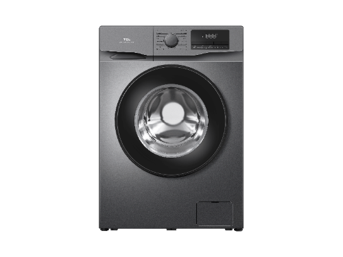 Picture of TCL P607FLG washing machine with BLDC motor, chrome handle, gray color, inverter technology, 1000 rpm speed, 7 kg capacity.