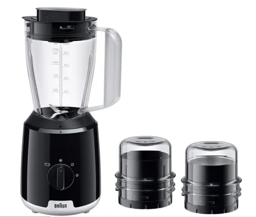 Picture of Braun PurEase Glass Blender with 2 Grinders - 600W, 1.2L Glass Jug, TriAction Technology, Black