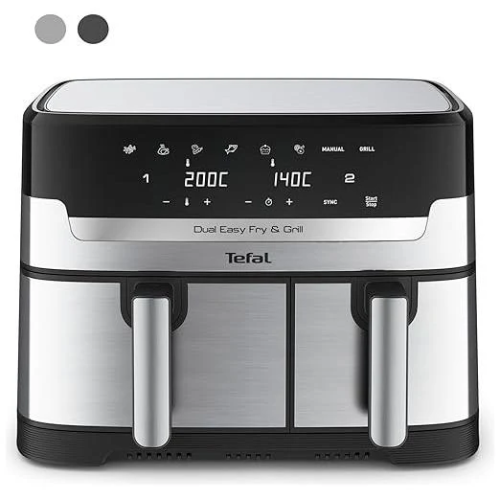 Picture of Tefal Dual Easy Fry & Grill Stainless Steel Air Fryer - 8.3L Dual Zone, 8 Programs, Stainless Steel