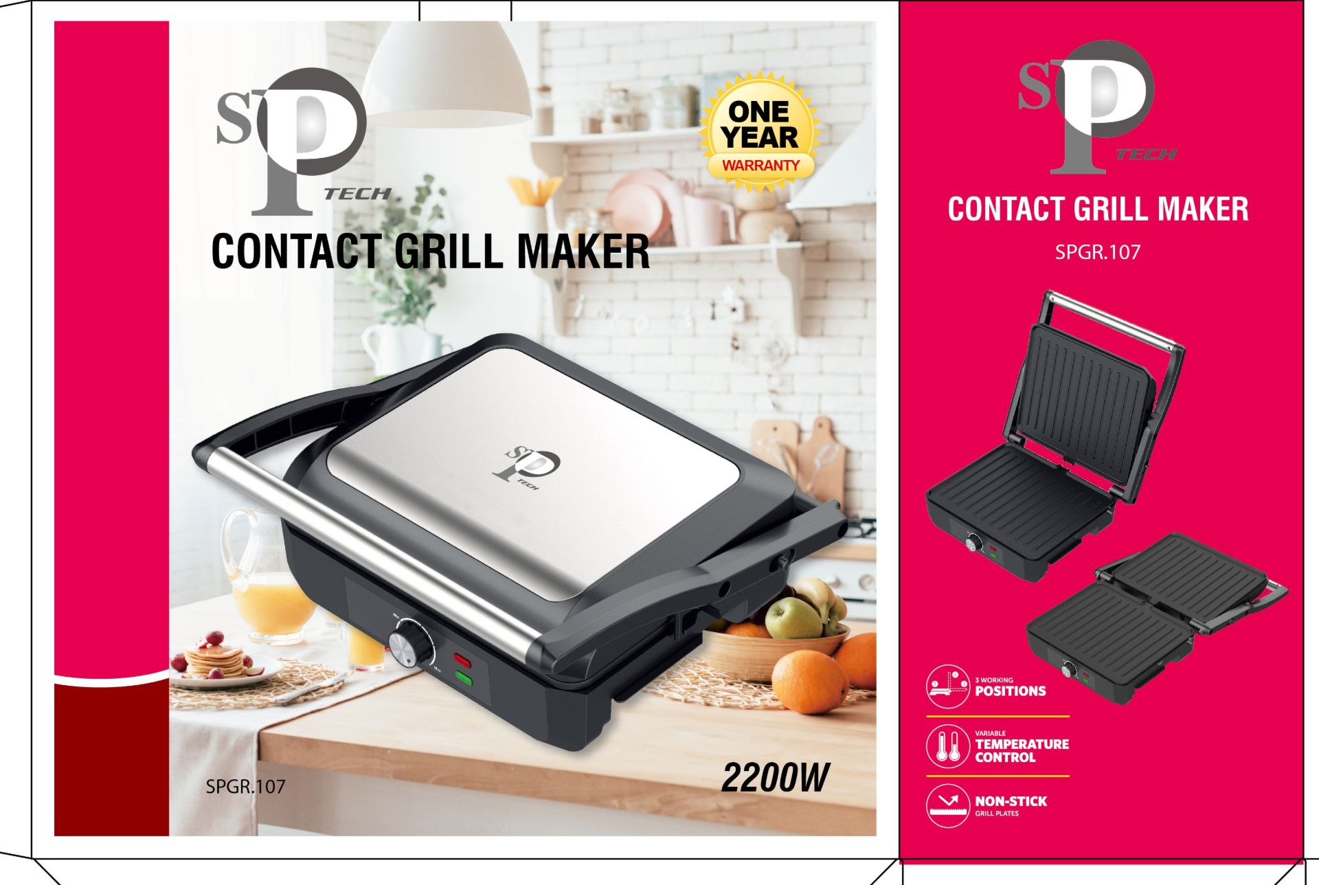 Sub Laban. SP Tech Sandwich Grill – 2200W – 4 Slices – SPGR-107